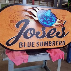 Fabrication of Jose's Blue Sombrero Restaurant Cabinet Sign