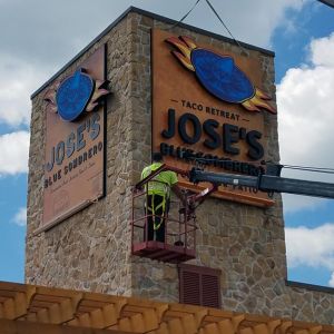 Installation of Jose's Blue Sombrero Restaurant Channel Letters